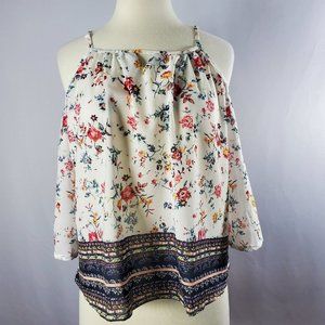 Zyra Halter-Style, Cold Shouldered Floral Top With Sleeves